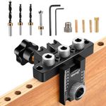 3-in-1 Pocket Hole Jig Kit, 8/10/15 mm Pocket Hole Wooden Dowel Drilling Template Set with Positioning Clip Adjustable Drill Guide Puncher Locator (Pocket Hole Jig Kit)