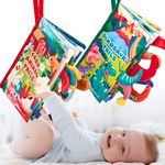 hahaland Baby Books 0-6 Months, 2PCS Baby Toys 0-6 Months Touch & Feel Tummy Time Books, Sensory Stroller Toys 0 3 4 6 Month Old Toys