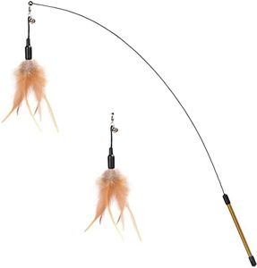 Pawaboo Pluma de Juguete para Gato, 88cm Interactivo Colector del Gatito de Extra Largo, Varita Cazador para Ejercitar Gatos y Gatitos - Marrón