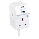 Masterplug Three Socket Compact Extension Lead with Two USB Charging Ports, 2 Metre Cable, 13 Amps, White