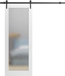 Sliding Lite Barn Frosted Glass Door 36 x 80 | Planum 2102 White Silk | 6.6FT Rail Hangers Stops Hardware Set | Modern Solid Core Interior Door Eco-Veneer