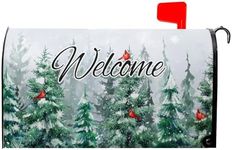 Snow Green Forest Mailbox Covers Magnetic Winter Tree Red Birds Christmas Mailbox Cover Standard Size 18 X 21 Holiday Mailbox Wrap Post Letter Box Cover Decorative for Home Outdoor Garden