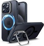 Elzzi Kickstand Mag Safe Case for iPhone 15 Pro Max, Built-in Adjustable Camera Stand, Translucent Matte Magnetic Mag-Safe Shockproof Phone Cover (Black)