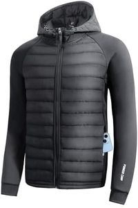 Pioneer Camp Running Jacket for Men Lightweight Puffer Jacket Hybrid Winter Warm Windbreaker Waterproof Insulated Thermal Coat Hiking Sport(Dark Grey)