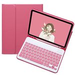 iPad Mini 6th Generation Keyboard Case Cute Color Keyboard iPad Mini 6 2021 Detachable Bluetooth Keyboard Cover with Pencil Holder (Dark Pink)