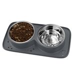 JOYFAST Dog Food Bowls Double No Spill No Mess Stainless Steel Dog Bowls Easy to Clean Non-Skid Design, Perfect for Small or Medium, Grey with Slow Feeder Bowl