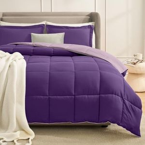 Homelike Moment King Size Comforter Set Purple, Lightweight Reversible Comforter Sets King Size Bed, Soft Down Alternative King Bedding Sets All Season 3 Pcs Bed Set with 2 Shams Plum/Light Purple