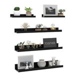 Giftgarden 24 Inch Wall Mounted Floating Shelves Set of 5, Black Wood Wall Shelves for Bathroom, Bedroom, Kitchen, Living Room Storage, Wooden Picture Ledge