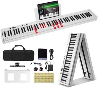 VEVOR Clavier Piano Pliable 88 Touches, Bluetooth et MIDI, Piano Électronique Numérique Portable avec Pédale de Sustain, Touches Lumineuses, Rechargeable pour Débutants, Adolescents, Adultes, Blanc
