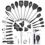 DANIEL JAMES Kitchen Utensil Set - 42 Piece Non Stick Cooking Tools and Kitchen Gadgets - Heat Resistant and Dishwasher Safe Cookware - Black & Silver