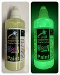 Jash Night Glow Paint Yellow-Green 100gm(100ml). Our Water Base Acrylic Glow Paint can be Easily Applied on Multiple Surfaces, Dries Fast, Glow time: 8-12hours.