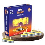 Shubhkart Tejas Puja Ghee T-Light Candles 50N | Non Toxic Smokeless & Wax Free Tea Light Candles Perfect for Home Decor, Prayers, Rituals|No Residue Long Lasting| 3 Hours Burn Time (Set of 50)