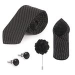 Neuro Club Men's Dot Black Based Microfiber Necktie Gift Set With Pocket Square Cufflinks & Brooch Pin Formal Tie With Wooden Box (Free Size) - Color: Black,Free Size