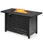 DORTALA 42’’ Rectangular Propane Gas Fire Pit, 60,000 BTU Heater Outdoor Table W/Cover, Metal Patio Fireplace w/Lava Rock, Outdoor Gas Fire Pit Table for Balcony, Garden