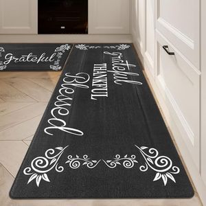 HEBE Anti Fatigue Kitchen Mat Set of 2 Non Slip Cushioned Kitchen Mats for Floor Waterproof Farmhouse Kitchen Rugs and Mats Set Comfort Standing Desk Mat Carpet for Sink,Office,Laundry