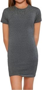 SHENHE Girl's Basic Short Sleeve Crew Neck Bodycon T Shirt Pencil Mini Dresses Dark Grey 9Y