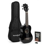 Martin Smith 21 Inch Soprano Ukulele Starter Set, Black Acoustic 4 String Beginner Uke for Kids & Adults with Gig Bag & Chord Book