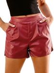 luvamia Faux Leather Shorts for Women High Wasited Pull On Pleated Side Slit Pleather Shorts with Elastic Waist Pockets Dress Shorts for Women Leather Outfits for Women Red Size Medium Size 8 Size 10