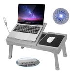 Adjustable Lap Desk Lap Stand, Bed Table Portable Laptop Desk with Cooling Fan and Mouse Pad, Foldable Notebook Stand with LED Light for Home Office Bed Sofa Couch(Grey)