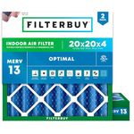 Filterbuy 20x20x4 Air Filter MERV 13 Optimal Defense (2-Pack), Pleated HVAC AC Furnace Air Filters Replacement (Actual Size: 19.50 x 19.50 x 3.63 Inches)