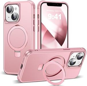 SKYLMW Compatible with iPhone 13 Case & iPhone 14 Case with Invisible Magnetic O-Ring Stand Case for iPhone 13 & 14 6.1" [Compatible with Mag-Safe][Great Grip Feeling], Rose Gold