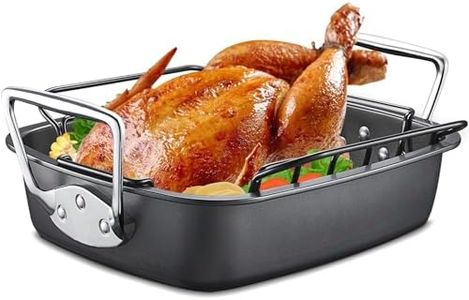 HONGBAKE Nonstick Turkey Roasting Pan with Rack, 17 x 13 Inch Large Chicken Roaster Pan for Oven, Suitable for 25lb Turkey, Heavy Duty, Dark Grey