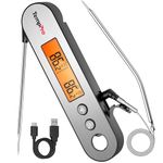 TempPro TP610 Rechargeable Instant Read Thermometer for Cooking, Stainless Steel Meat Thermometer Digital with Alarm, Waterproof Cooking Thermometer for Grill, Smoker, BBQ, Oven(Previously ThermoPro)