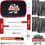 Vehiclex Tire Plug Kit with Aluminum Handled Tools, Plugs in Sturdy Zippered Bag - Emergency Kit for ATV, Car, Motorcycle, Truck