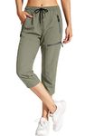 MOCOLY Women's Hiking Capri Pants Outdoor Lightweight Quick Dry Water Resistant Cargo 3/4 Pants Walking Cropped Trousers with Zipper Pockets Capri-Green M