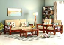 Mamta Furniture Wooden Solid Sheesham Wood 5 Seater Sofa Set with Cream Cushions (5 Seater Sofa 3+1+1, Teak Finish)