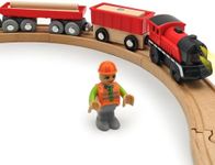 Battery Operated Cargo Train for Wooden Train Track Set Toys for Toddlers 3 4 5 Year Old Boys Kids Magnetic Couplings Construction site Fram Harbor Vehicle (Without Battery)