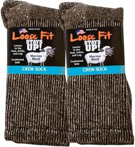Loose Fit Stays Up Marled Merino Wool Men's and Women's Sock 2 Pack (X-Large Red Label, Black Marled)
