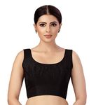 Studio Shringaar Women's Readymade Art Silk Sleeveless Saree Blouse (Black, 34)