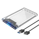 LUPO 2.5 Inch HDD Enclosure - Hard Disk Drive External Case Caddy - USB 3.0 SATA, for HDD, Solid State Drive SSD - Tool Free - CLEAR