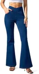 Rammus Flare Jeans for Women Crossover High Waisted Bell Bottom Jeans Trendy Yoga Pants Stretchy Flare Leggings with Pockets Medium Denim