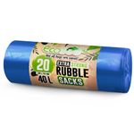 EcoBag - 20 Pack Blue Rubble Bags - 40L - 100 Microns - Recyclable Heavy Duty Bin Bags - Leak Resistant Rubble Sacks for Garden, Builders, Caterers, Kitchen, DIY (508 x 762mm)