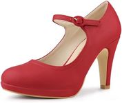 Allegra K Women's Platform Ankle Strap Chunky Heel Sandals Red Pumps 8 M US