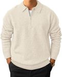 Men's Casual Knit Polo Sweater Classic Long Sleeve Thermal Basic Zip Collar Shirts Beige