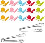 Omenluck 15 Pcs Silicone Tea Bag Holder with 2 Pcs Stainless Steel Tea Bag Squeezer Drink Marks and Tea Bag Tongs Strainer Grip