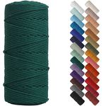 NOANTA Dark Green Macrame Cord 3mm x 109yards, Colored Macrame Rope, 3 Strand Twisted Cotton Rope Macrame Yarn, Colorful Cotton Craft Cord for Wall Hanging, Plant Hangers, Crafts, Knitting