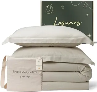 Lasuens King Lightweight Comforter + Natural Beige Linen Duvet Cover Bundle 4PC Set (Comforter + Cover + 2 Pillow Shams)