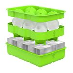 Oliver's Kitchen ® 2 x Ice Cube Tray Set - Keep Gin, Whisky & Drinks Ice Cool for Longer - Large Ice Cube Moulds, Less Dilution - Easy to Remove Ice Balls & Squares - Fresher Ice with Stackable Lid.