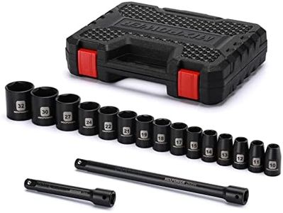 MIXPOWER 17 Pieces 1/2-Inch Drive Shallow Impact Socket Set, Includes 10mm to 32mm, 5", 10" Extension bars, CR-V, 6 Point Metric Socket Set