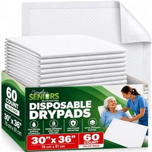 Simply Seniors Dry Pads - 60 Pack Ultra Absorbent Bed Pads Disposable Adult