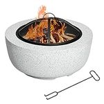 Outsunny 24" Outdoor Fire Pit with Stone Effect, Wood-Burning Firepit Fireplace with Spark Screen and Poker for Backyard Camping Bonfire, Grey