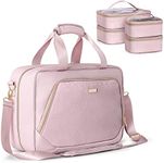 Prokva Large Makeup Bag with 4 Detachable Cosmetic Cases, Professional Make up Organizer Bag with Makeup Brushes Storage Section and Hair Tools Pocket, Pink (Empty Bag Only)