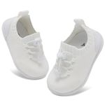 JIASUQI Baby Shoes Baby Boys Girls Trainers Infant Non-Slip Breathable First Walking Shoes with Soft Rubber Sole Toddler Slip On Slippers Sneakers(White,6-12 Months)