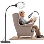 NZQXJXZ 2-in-1 Magnifying Glass with Light and Stand, 5X & 10X Magnifying Lamp with 36 Adjustable Brightness LEDs, Flexible Gooseneck Floor Standing Magnifying Lamp for Close Work, Craft, Reading