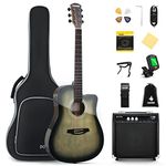 Donner Acoustic Electric Guitar for Beginner Intermediate with Amplifier Capo Strap Pick Tuner， 41 Inch Full Size Acustica Electro Guitarra Kit