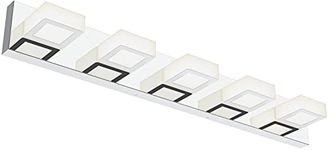 Ralbay Modern Chrome Bathroom Vanity Lights 5 Lights Acrylic Bathroom Vanity Lights Over Mirror, Modern LED Chrome Bathroom Vanity Lights (Natural White Light)
